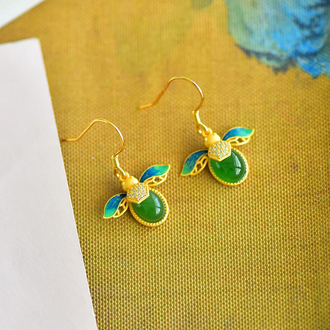 

Solid 14K Gold Emerald Drop Earring Females Aros Mujer Oreja Origin Natural Emerald Gemstone Orecchini Jewelry Females Bizuteria