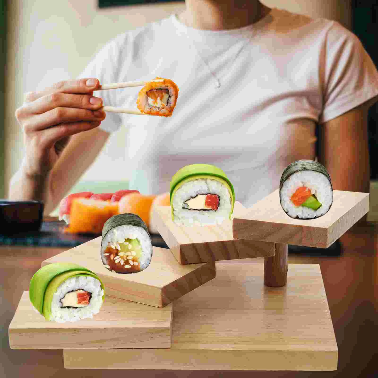Rotating Step Stair Wooden Sushi Tray Large Capacity Japanese Restaurant Home Decor Bowls Plates Trays Sashimi Platter Wooden 2