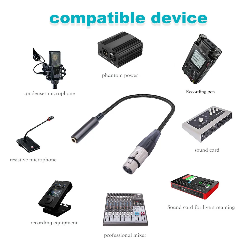 Noise Free XLR to 1/4 Inch Female Cable Professional Audio Adapter 3 Pin Female XLR to 6 35mm TRS Converter audio adapter set