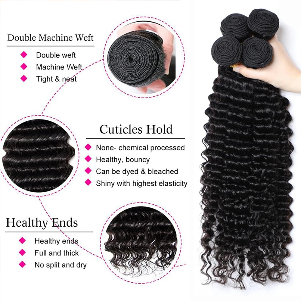 30 32 Inch Deep Wave Human Hair Bundle 100% Unprocessed Raw Virgin Hair Weave Hair 1/3/4 Pcs Bundles Extensions Curly Hair