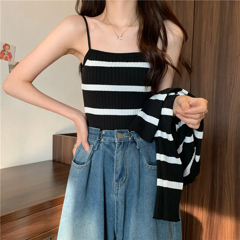 Long Sleeve Sets Two Pieces Button Fashion Cardigan Casual Elegant Women Y2K Tank Cami Spliced Chic Holiday Korean Clothing Tops