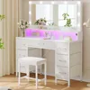 Vanity Desk with Mirror and Lights, Makeup Vanity with Upholstered Vanity Stool,Fabric Drawers,9 Dimmable LED Bulbs,Vanity Set 1