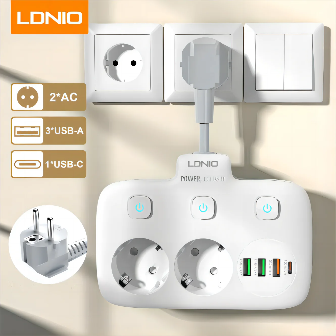 Power Strip Adapter 4 USB Output Electrical Socket Extension Cable Surge Protector for Europlug Home Plug Adapter power strip plug adapter electrical socket power socket