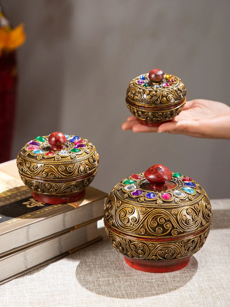 

Southeast Asian wind wooden decorative crafts Thailand painted candy and snacks storage box retro creative jewelry box