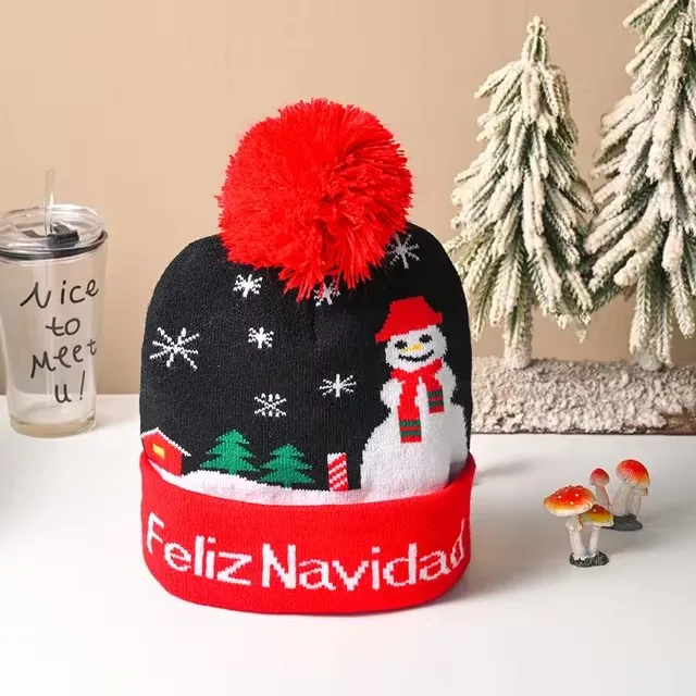 Festive Flashing LED Light-Up Christmas Hat - Snowman Winter Warm Knit Cap
