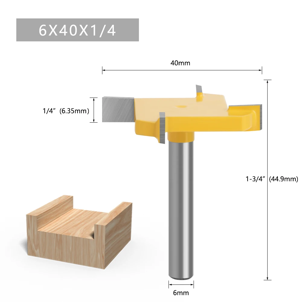1 Stück 6 mm oder 6,35 mm Schaft D 40 mm 4 Kanten T-Typ Schlitzfräser Holzbearbeitungswerkzeug Fräser für Trimmmaschine C07318Z44006Y – Detail 6