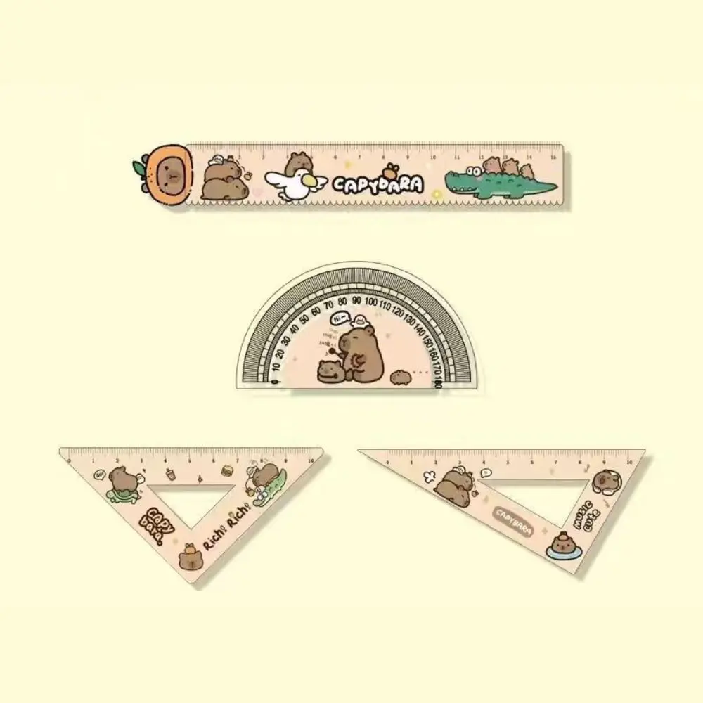 1Set Cute Cartoon Capybara Metric Ruler Plastic Straightedge High Appearance Measuring Too Triangle Ruler Student Protractor triangle ruler ruler set plastic ruler digital protractor
