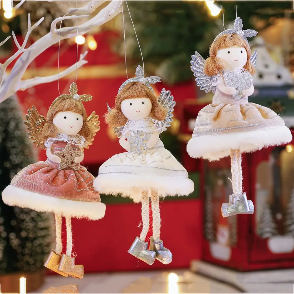 

Cute Angel Wings Girl Pendant Fashionable Christmas Feature Xmas Tree Pendant Snowflake Angel Skirt Doll Ornament New Year