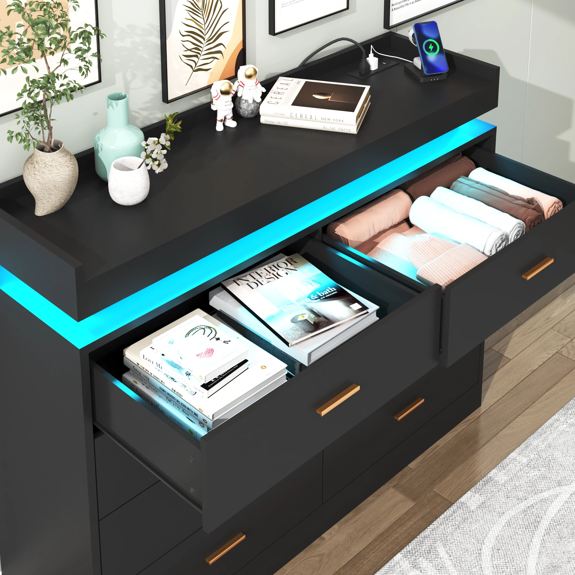 8 Drawer Dresser with LED Light, Modern Chest of Drawers for Closet, 47" Wide Drawer Organizer Cabinet for Bedroom, Living Room - Image 4