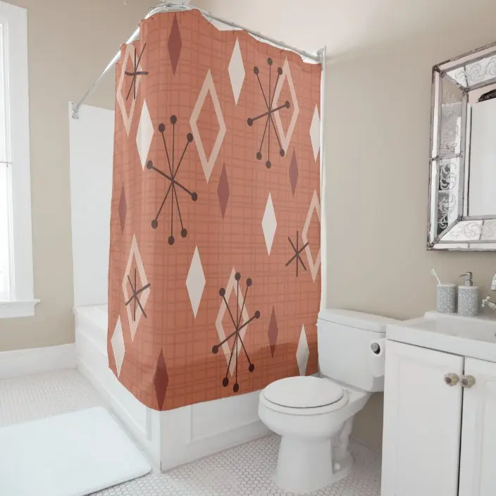 Mid Century Atomic Age Lines, Starburst, Abstract Art Shower Curtains Bathroom Curtains Bathroom Curtains With Hooks Home Decor 5