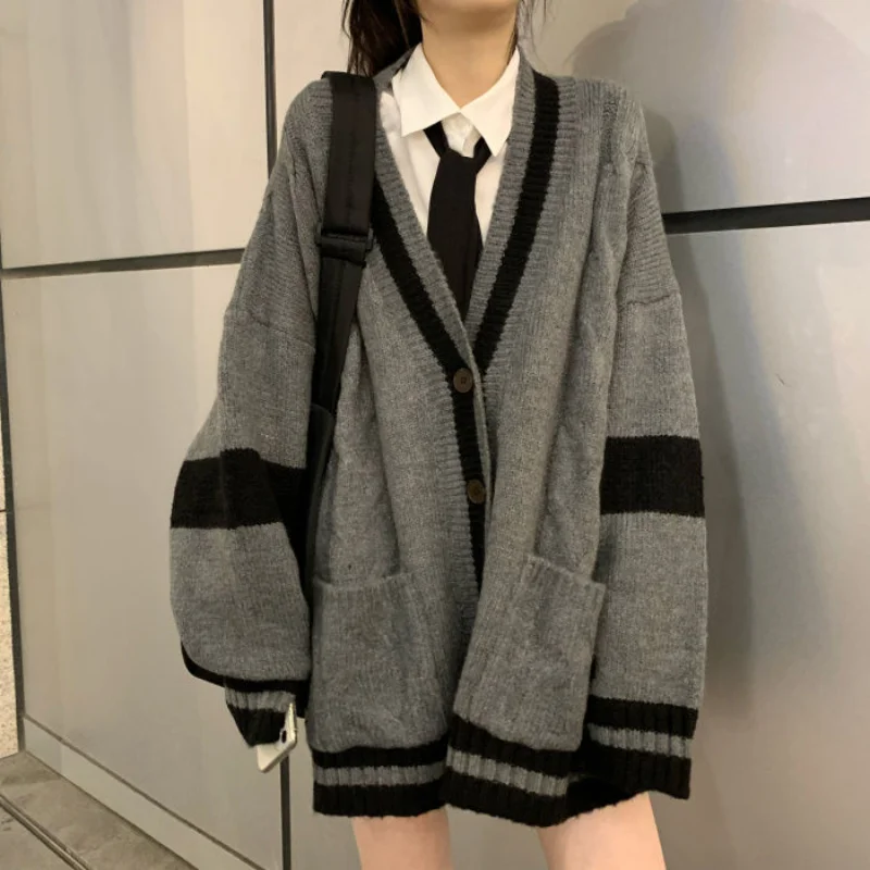 

2023 New Sweater Spring Autumn Loose Lazy Style Knit Cardigan Coat Women Student College Style Commuter Suit Wear
