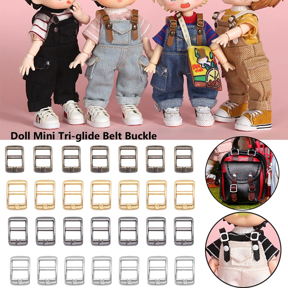 20pcs Square Triglide Buckle 4mm Belt Buttons Mini Ultrasmall Diy Dolls Buckles Doll Bags