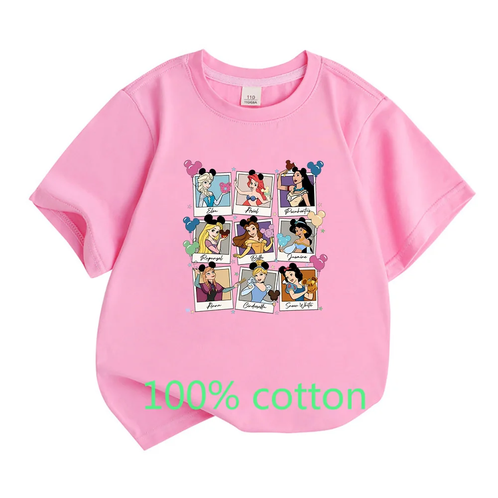 Disney Princess Castle Children's Cotton T-Shirt Princess Gift Disney Girls Trip Short Sleeve Children's Princess Castle T-Shirt 5