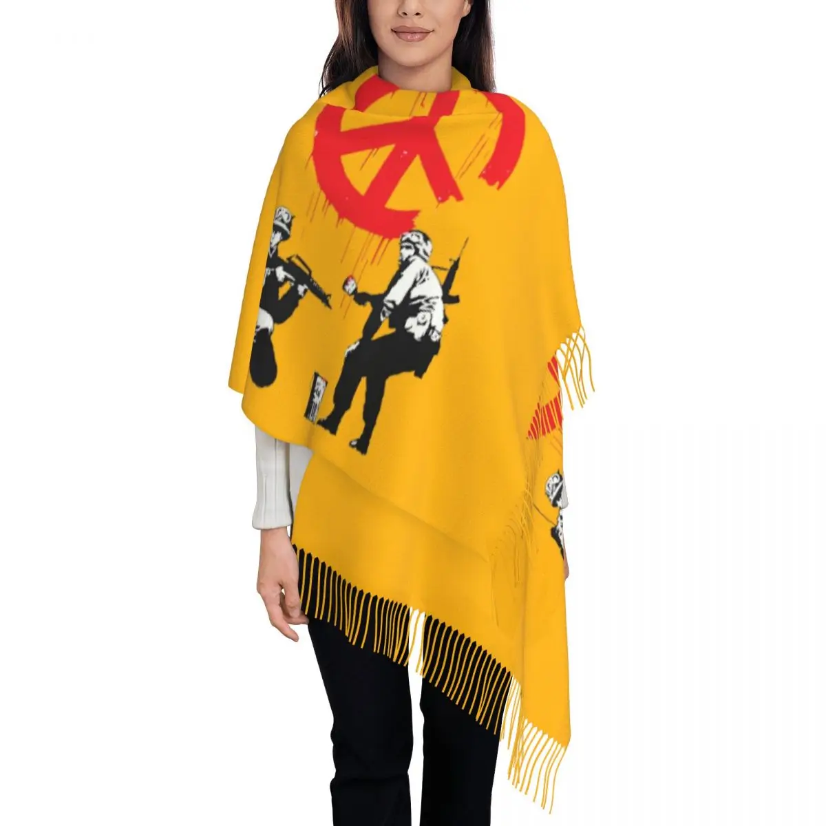 

Banksy Soldiers Scarf Women Fashion Winter Fall Shawl Wraps Street Graffiti Artist Tassel Wraps