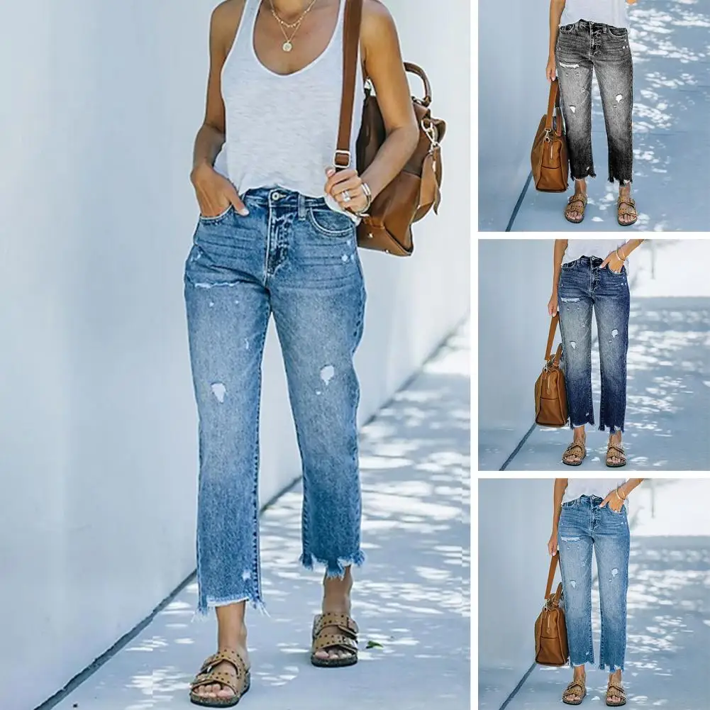 

2023 New Casual Loose Women's Jeans Wash Button Pockets High Waist Denim Elegant Pants