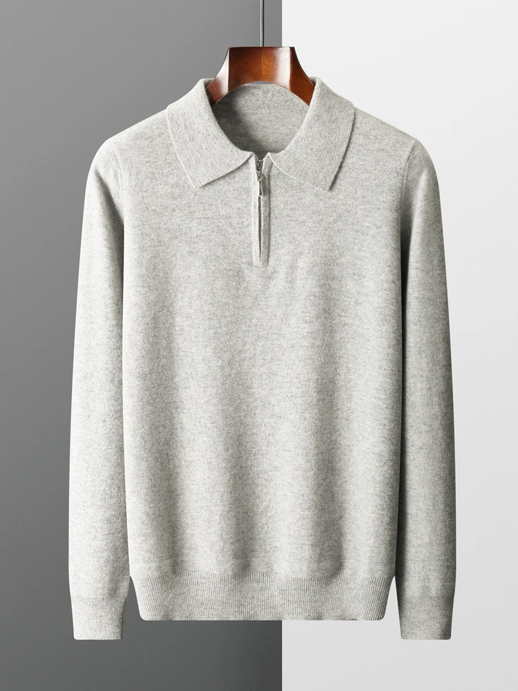 New Men's 100% Wool Sweater Long Sleeve Cashmere Pullover Autumn Winter Polo Collar Soft Knitwear Smart Casual Jumpers Top Cloth 3
