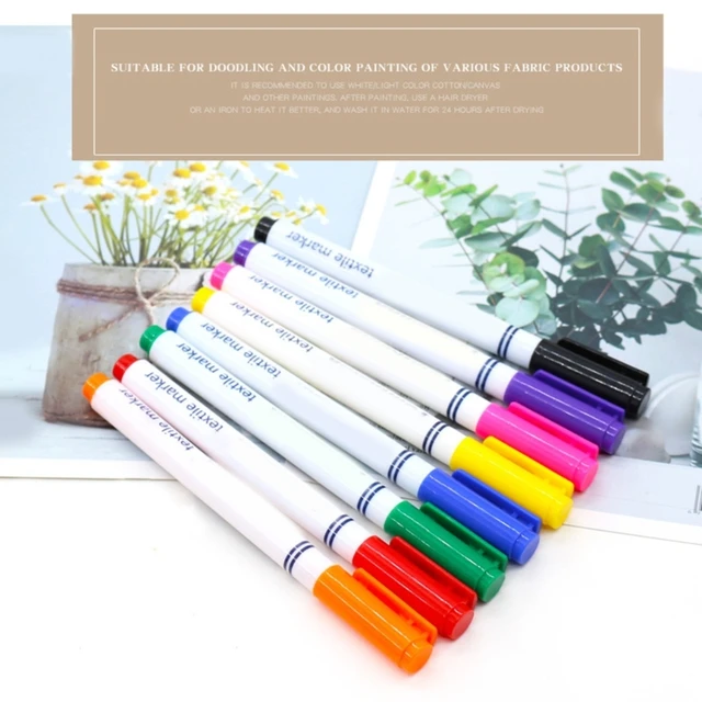 Fabric Marker,8Color Textile Marker,No Bleed Fabric Pen Vivid