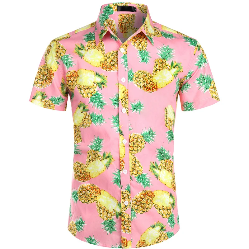 Summer Luxury Men's Shirt Pineapple Lapel Short-sleeved Print Hawaiian Shirts Loose Casual Fashion Oversized Tops Men's Clothing 4