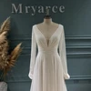 Mryarce Classic Elegant Chiffon A Line Wedding Dresses Deep V Neck Long Sleeves Side Slit Bridal Gowns 2