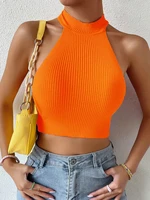 Corset sans manches en tricot pour femmes, mode d'été 2026, basique, décontracté, col licou, Crossfit, haut court, vêtements Y2k, pull extensible, débardeur 1