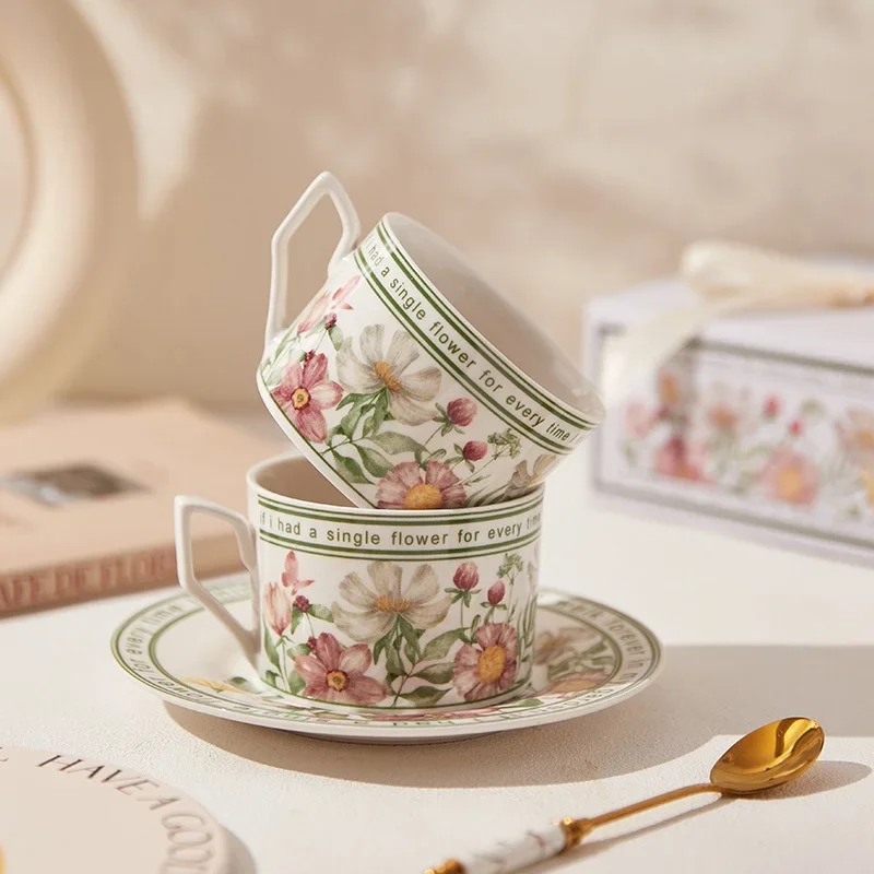 Ceramic Floral Tea Cups and Saucer for Home Use