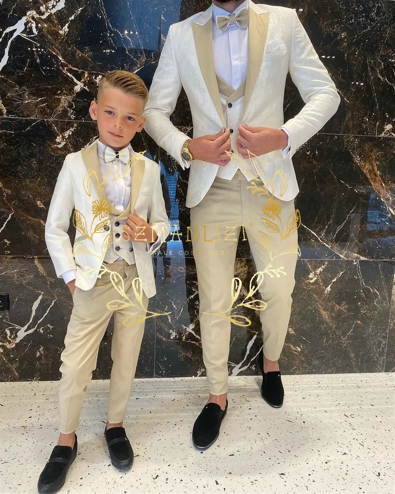 Boys Suits Costume 3 Pieces Child Ivory Jacquard Jacket Sets Flower Formal Party Wedding Tuxedo