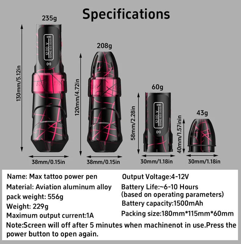 YILONG MAX タトゥーマシン YILONG MAX Tattoo Machine Cartridge Pen 2400mAh Batteries