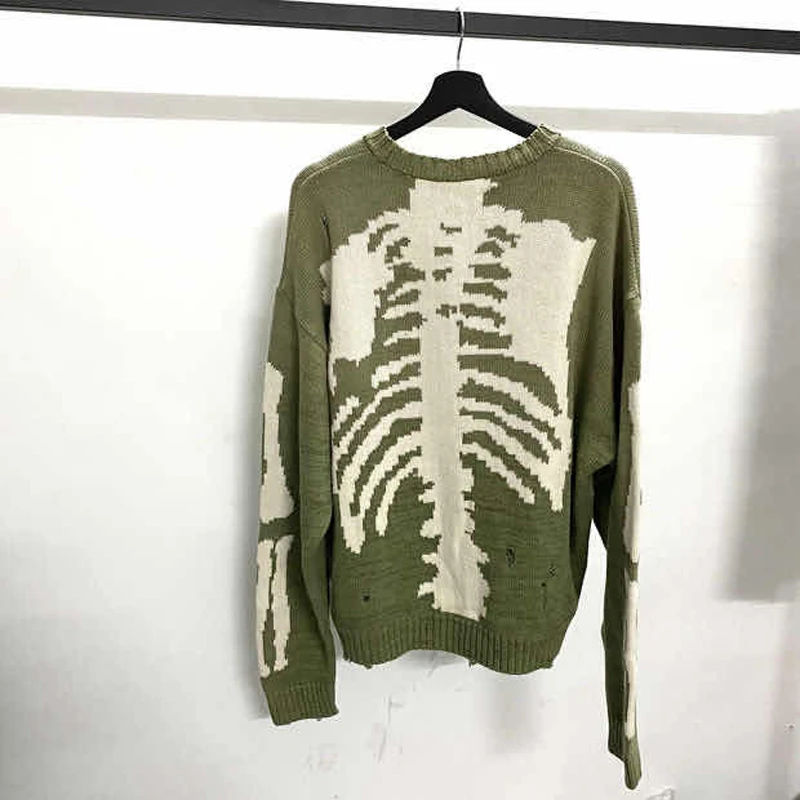 Kapital Green Loose Skeleton Bone Printing Sweater Men Woman Good