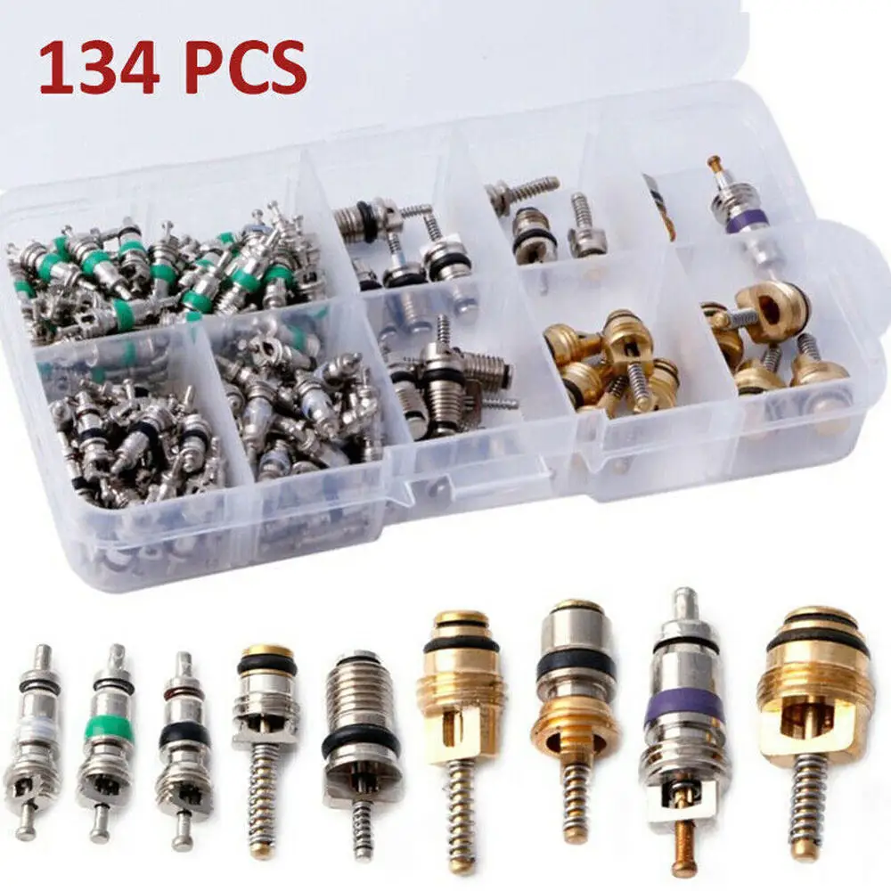 102Pcs Car Air Conditioner Valve Cores Assortment A/C AC Shrader Valve Core & Tool R134 R12 HVAC Valves Kit Auto Accessories