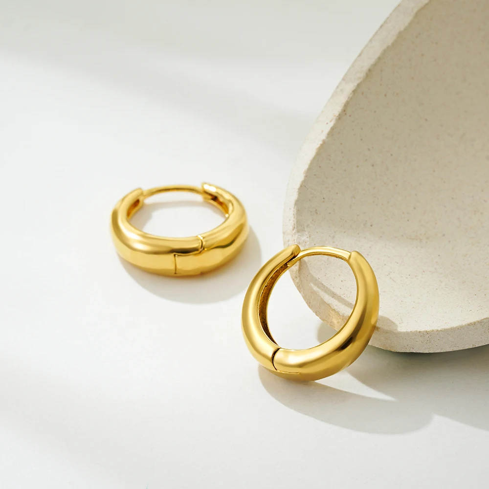 Punk Stainless Minimalist Solid Round Rings Huggies Earrings for Women Men Stackable 18K Gold Plated Tiny Ear Cartilage Hoops