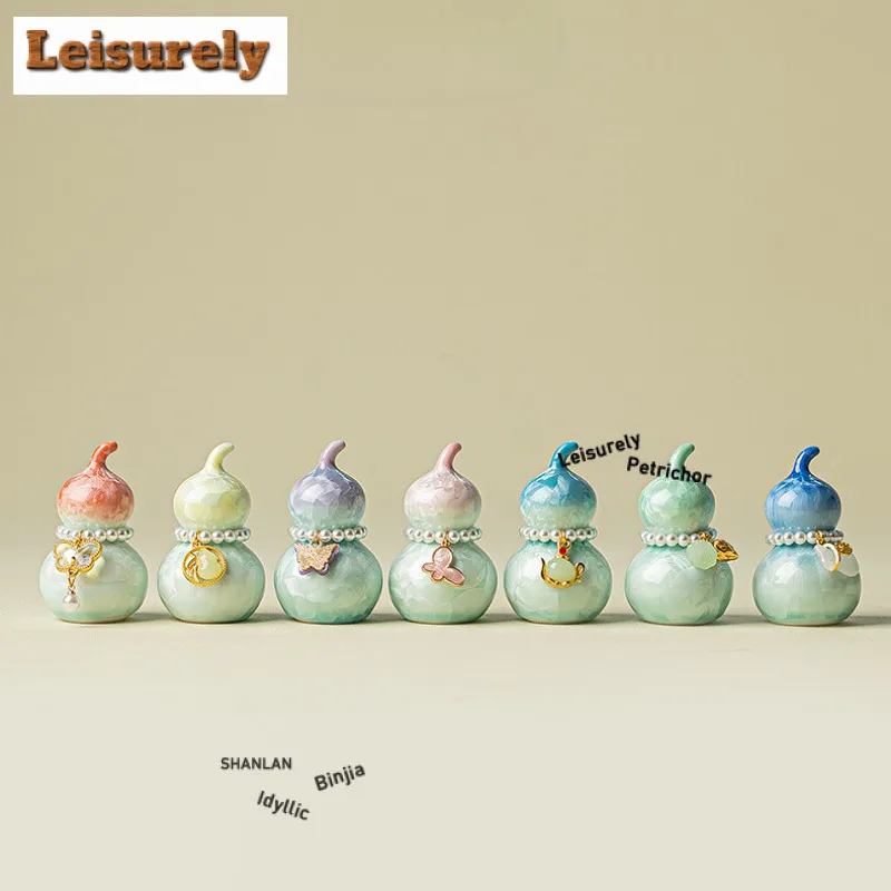 Creative Crystal Glaze Gradient Ramp Small Gourd Tea Pet Traditional Exquisite Miniatures Tea Figurine Play Toys Tea Ornaments