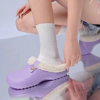 Hot Winter Casual Clogs Slippers Women Waterproof Garden Shoes Outdoor Non-Slip Fur Soft Plush Slippers Unisex Bedroom Shoes 2