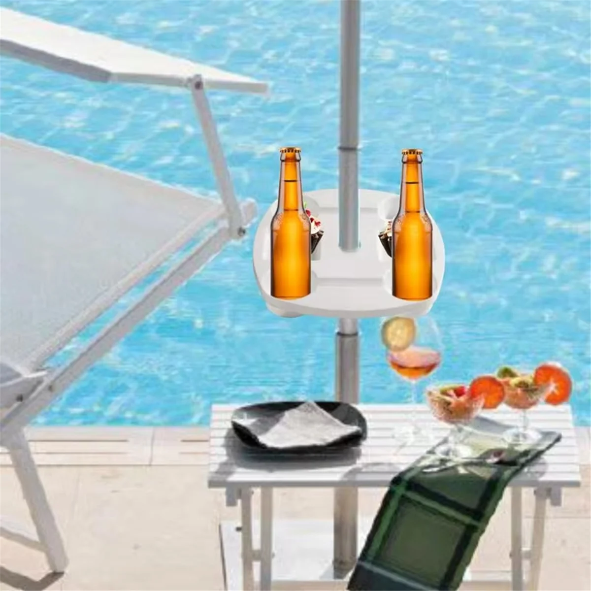 Vassoio da tavolo per ombrellone da patio Vassoio da tavolo per ombrellone da esterno con 4 portabicchieri Tavolo da spiaggia Tavolo per ombrellone da esterno Tavolo da spiaggia - immagine 6