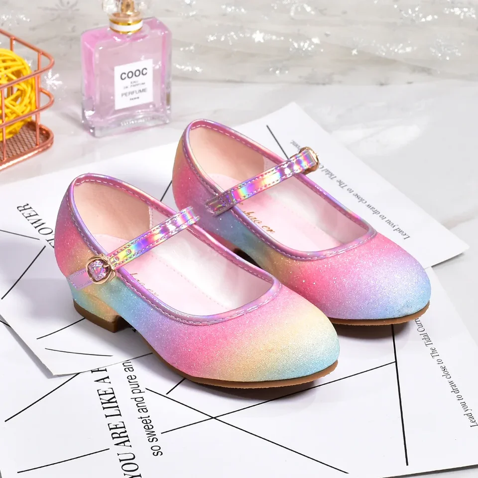 Zapatos De Princesa Con Purpurina Para Niñas - Tacón Bajo, Ajustables, Ideales Para Fiestas Y Bodas