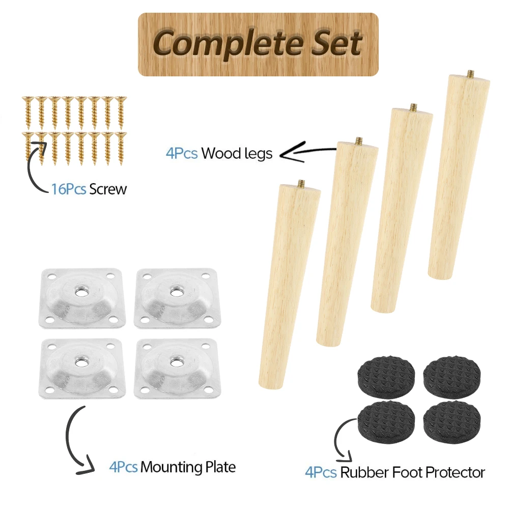 4Pcs Height 8/15/20/25 CM Solid Wood Furniture Leg, Inclined Cone Sofa Bed Cabinet Table And Chair Replacement Feet Sloping Feet