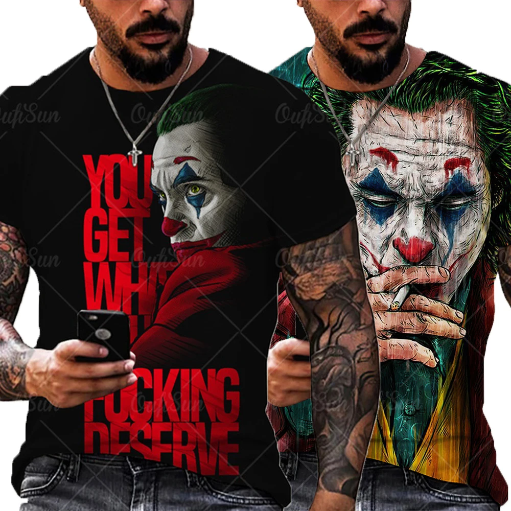2023 Summer New Harajuku Vintage Men's 3D Joker Mask Printed Men's T-shirt Short Sleeve Casual Top Street Apparel