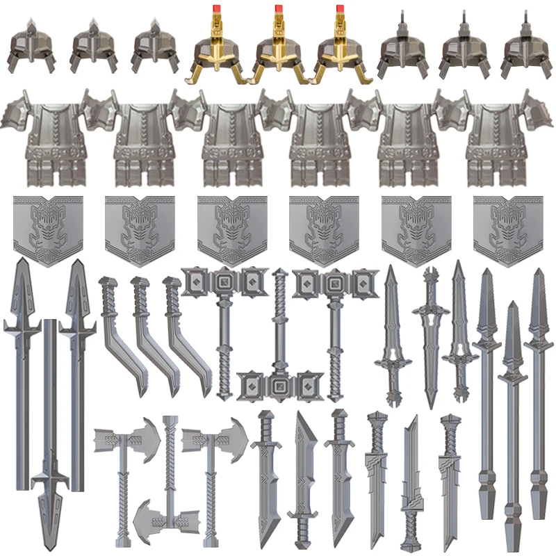 45PCS/SET  MOC  Weapon  Shield Sword  Spear  For 4cm Mini Dolls  Middle Ages Knights Elf  Building Blocks Brick Toys For Kid