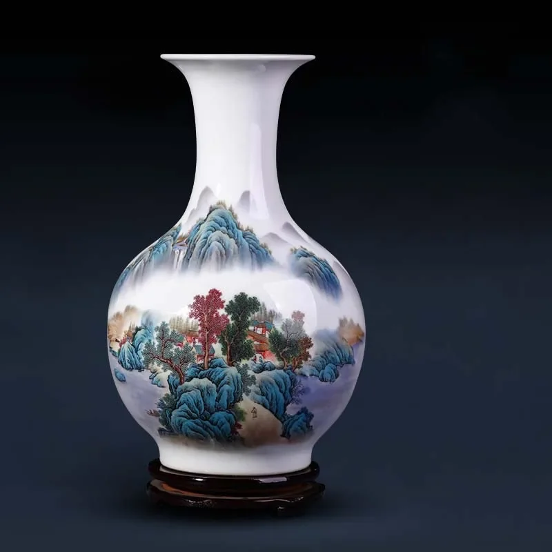 

Jingdezhen Ceramics Vase Colorful Mountain Hill Landscape Decoration Flower Pot Chinese Asian Decor Centerpiece Decor Vase