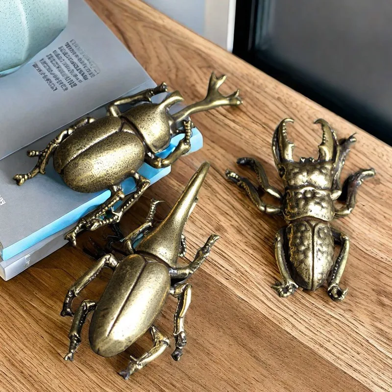 Enchanting Solid Brass Beetle Ornaments - Whimsical Unicorn Fairy Copper Insects