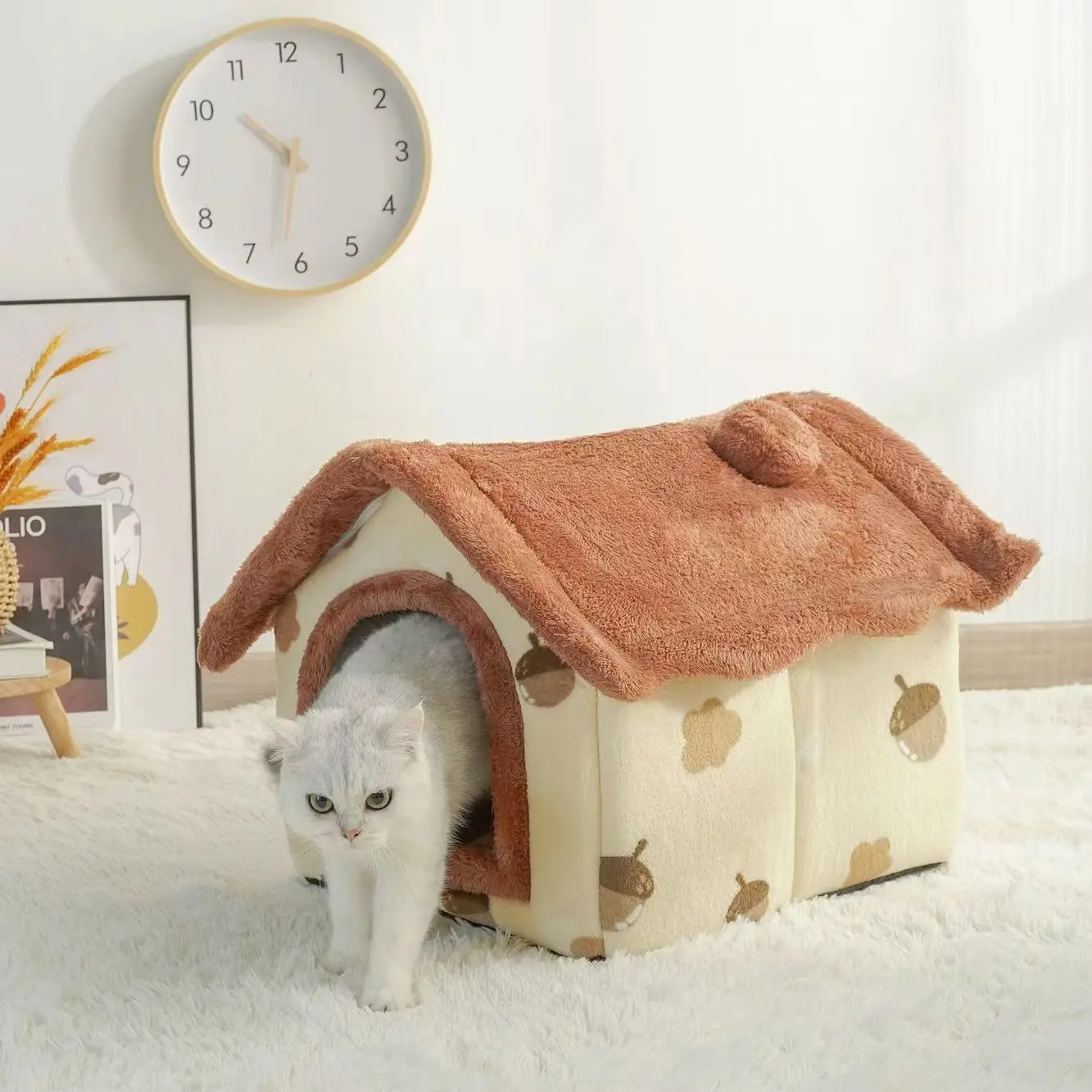 Soft Cat Bed Deep Sleep House Dog Cat Winter House Removable Cushion Enclosed Pet Tent For Kittens Puppy Cama Cat Supplies