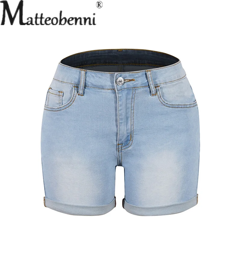 Summer Stretch Midriff Button Splice Denim Shorts Women Comfortable Casual Three Quarter Pants Female Fashion Ultra-short Jeans