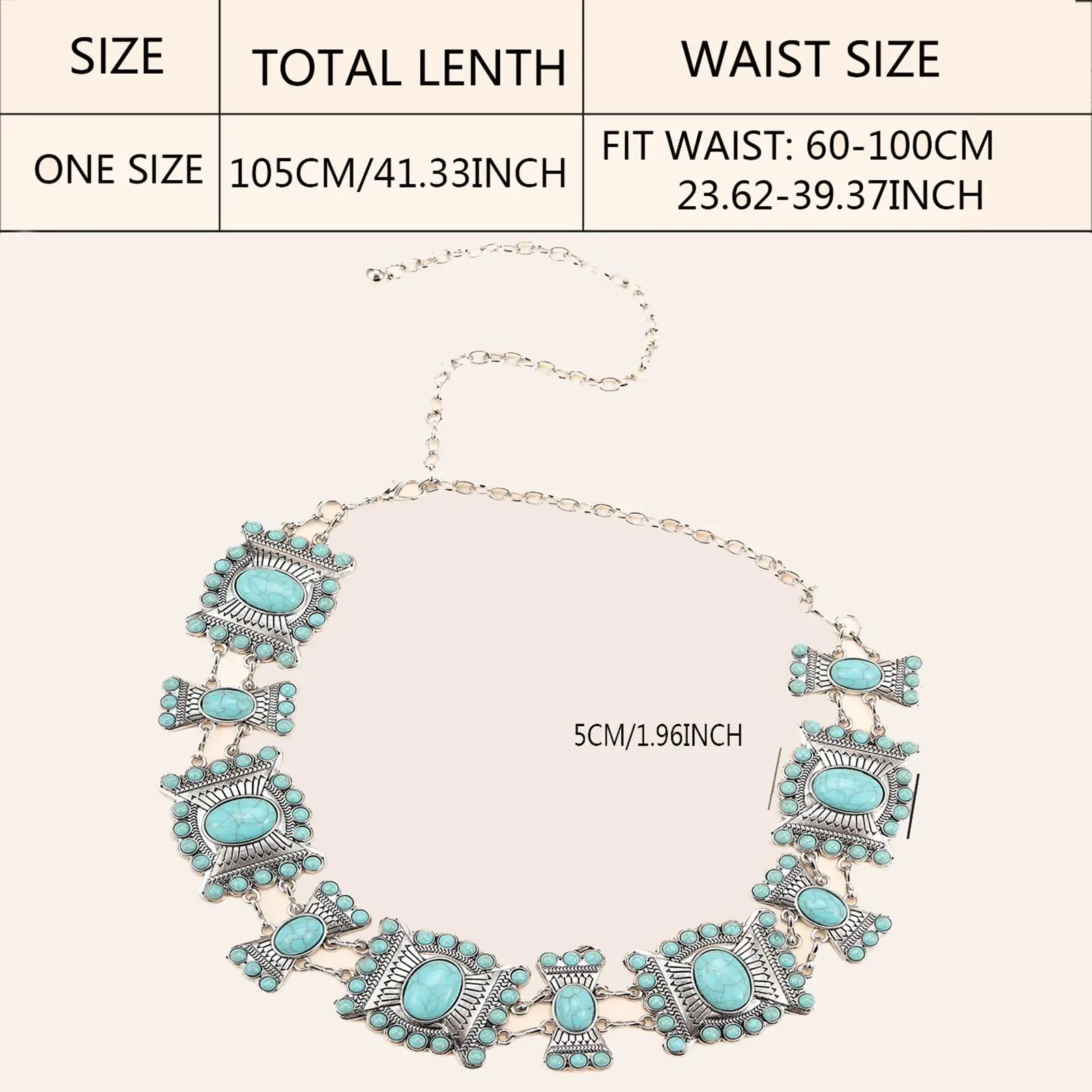  Beach Carved Flower Tribal Tassel Waist Chain Beads Natural Turquoise Chain