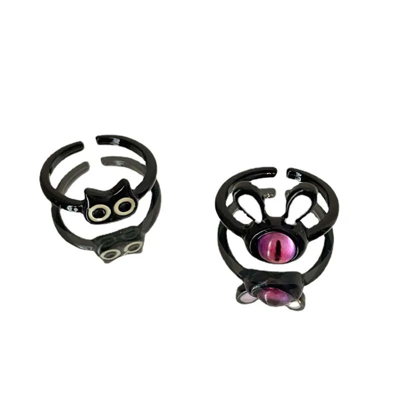 Adjustable Black Cat Ring For Women Punk Style Fashionable Accessory_voghion.com