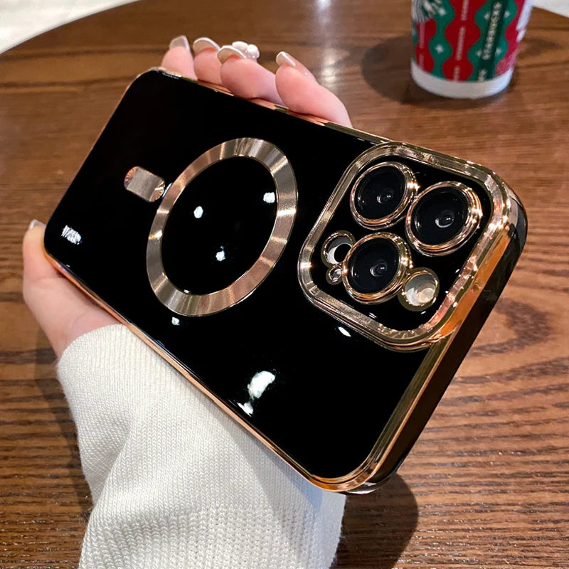 

Luxury Plating Magsafe Magnetic Phone Case for IPhone 15 14 13 12 11 Pro Max Plus Wireless Charging Lens Protect Colorful Cover