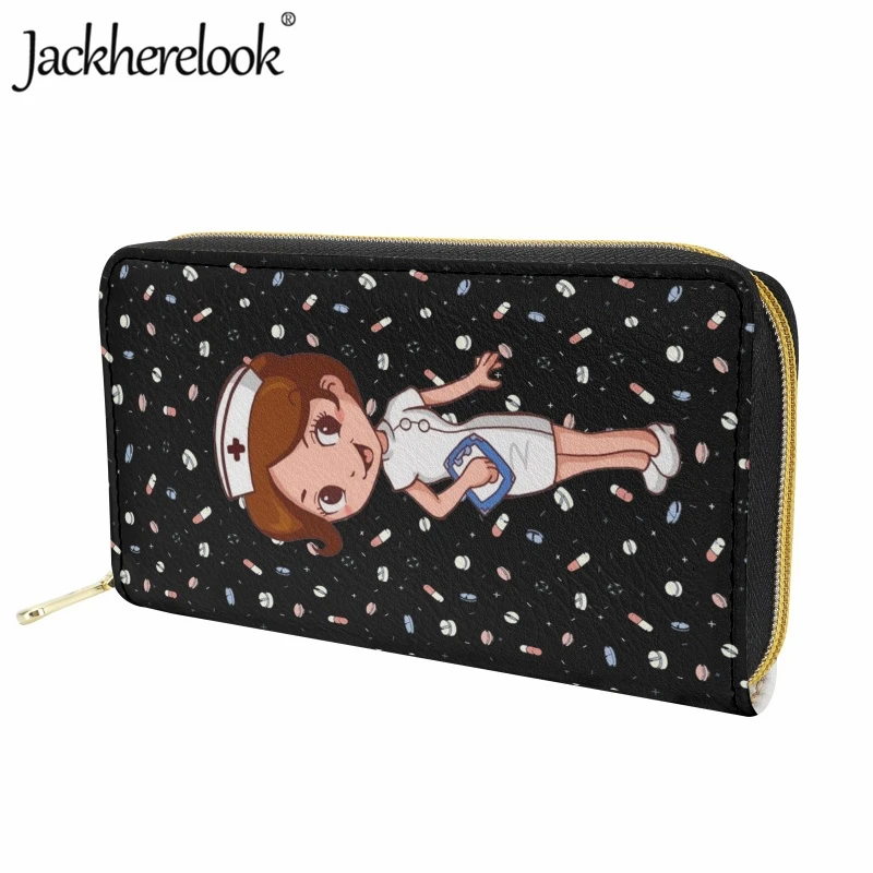 Jackherelook Women's Wallet Cartoon Nurse Pattern Printing Purse Long Leather Exquisite Wallets Card Holder Ladies Clutch Bag