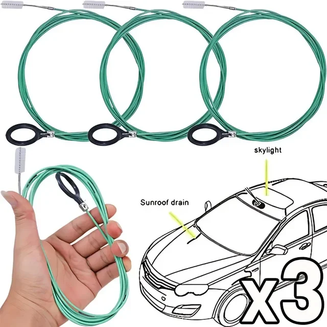 Brosse de nettoyage de trou de vidange de 3m, drague de vidange de voiture Flexible, brosse de nettoyage de toit ouvrant, accessoires d'outils, brosse de tuyau de vidange de lucarne 1