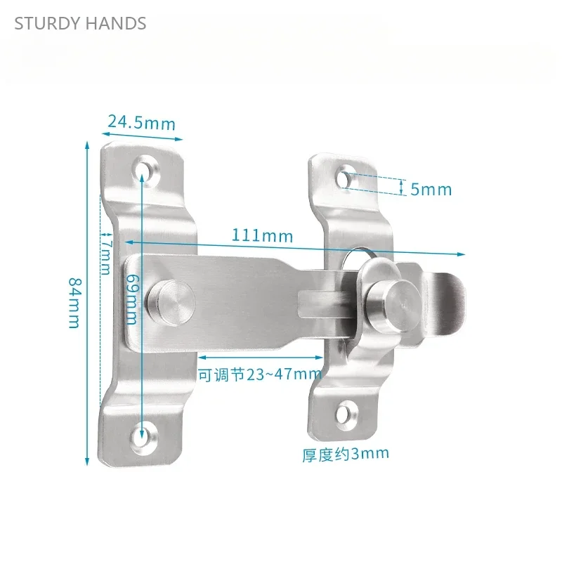 1 set of stainless steel non perforated anti-theft door buckles surface mounted adjustable sliding door latch locks door latch