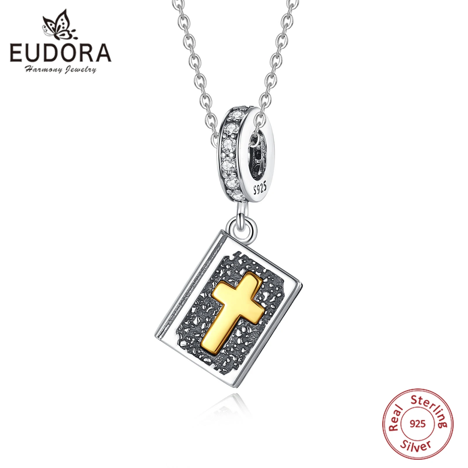 Eudora 925 Sterling Silver Cross Necklace for Women Man Zircon Holy