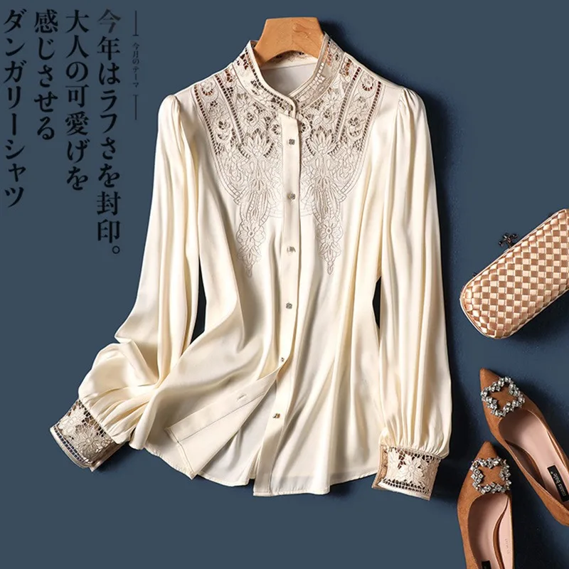 New Arrival Ladies' Shirts for Elegant Style Luxury embroidery Women's Button-Down Tops with Graceful Design Spring blusa mujer