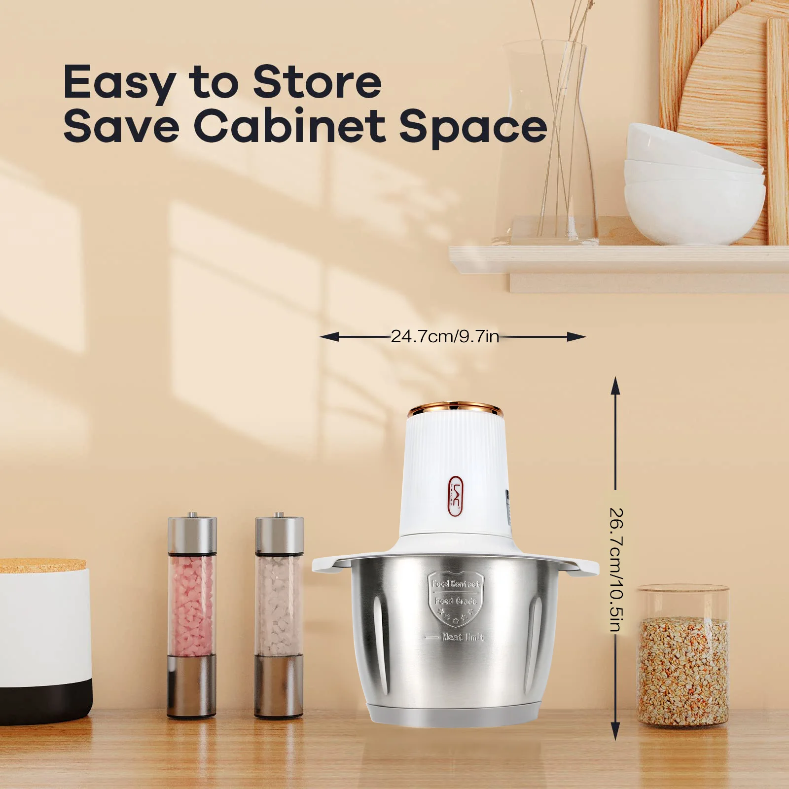 LAC Household  Kitchen White 3L Mixer Commercial Electric Meat Beater Multi-function Grinder Detachable Blade With Safety Lock 2